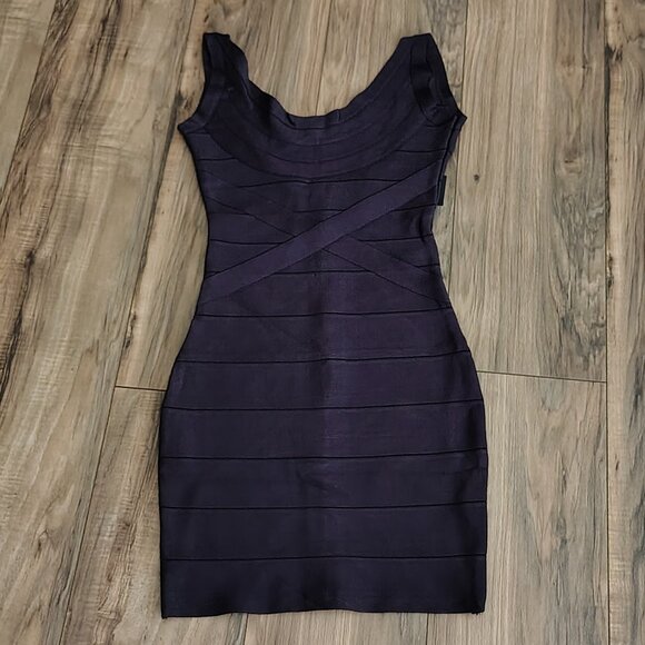 Rachael G. Stretch Purple Strappy Round Neck Dress with Backless - Picture 6 of 10